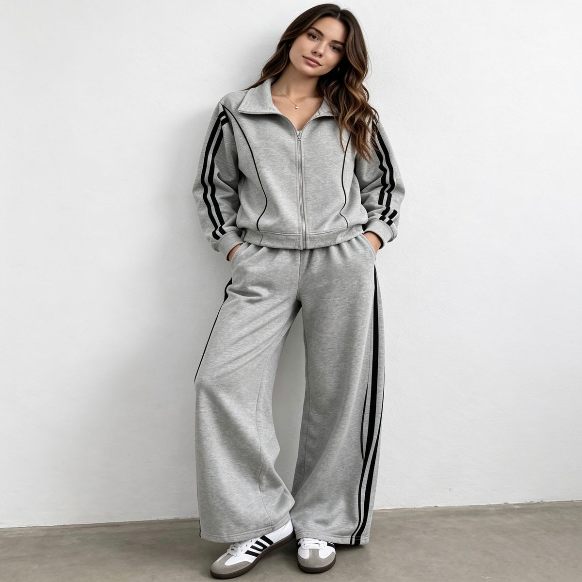 Black Stripe Wide Leg Tracksuit Set