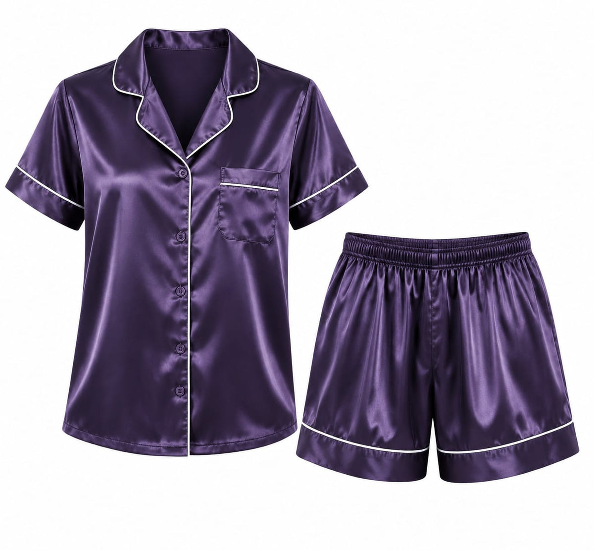 White Piped Satin PJ Set