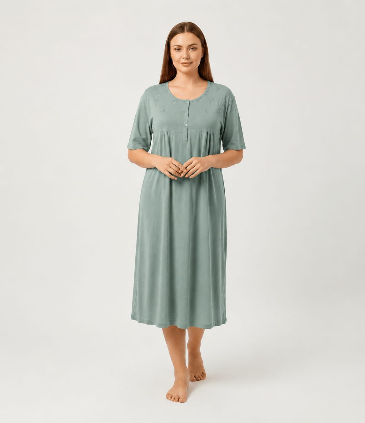 Embroidered Short Sleeve Night Dress