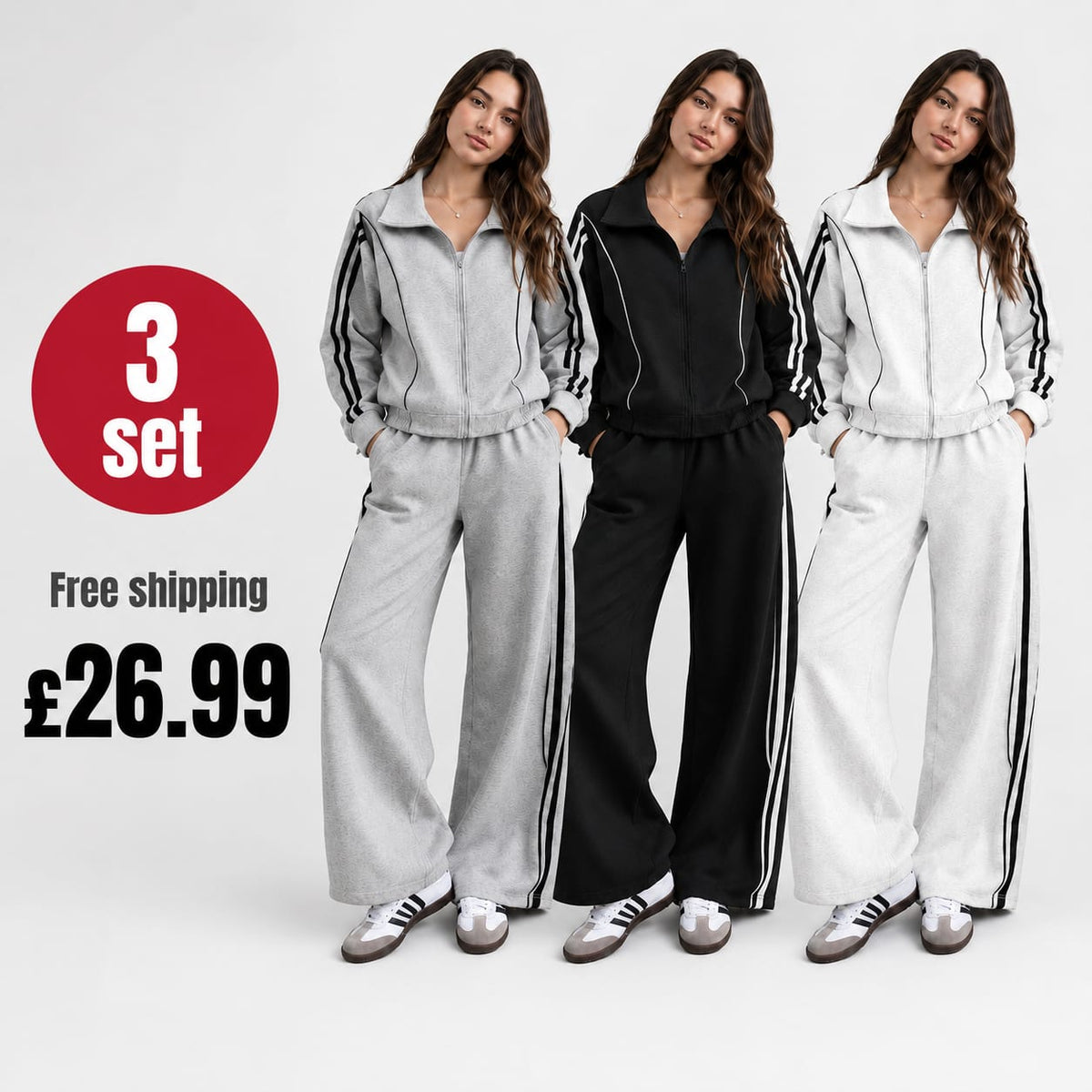 Black Stripe Wide Leg Tracksuit Set