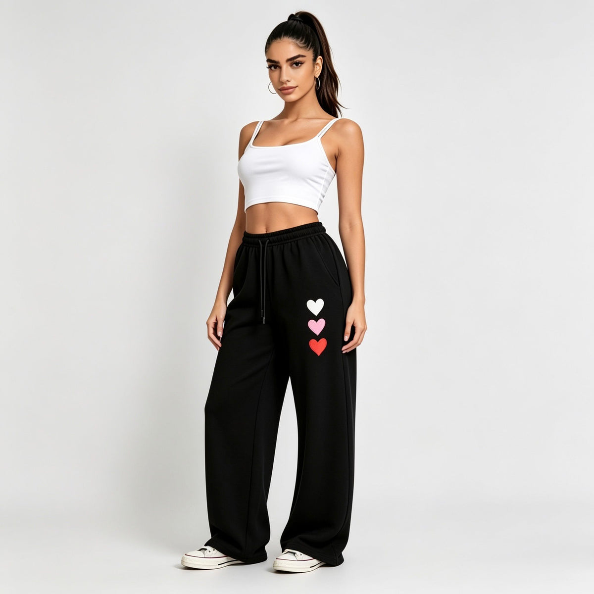 Heart Detail Wide Leg Trousers